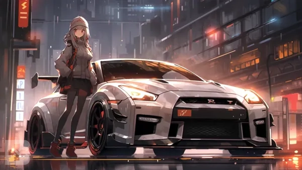 anime girl and sportcar