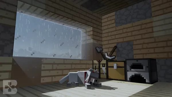 minecraft rainy cabin