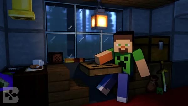 minecraft steve cozy cabin