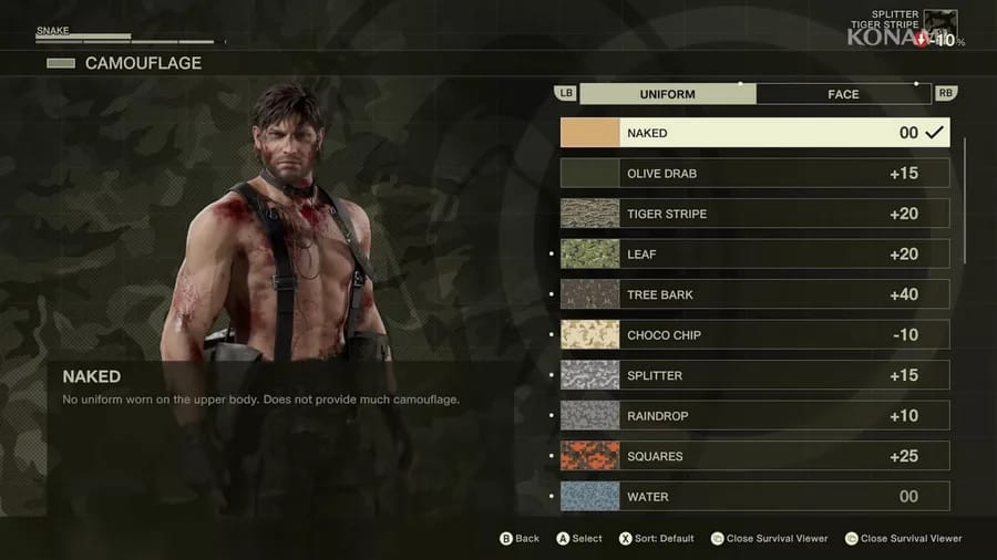 Metal Gear Solid Delta: Snake Eater - Updated Camouflage Menu