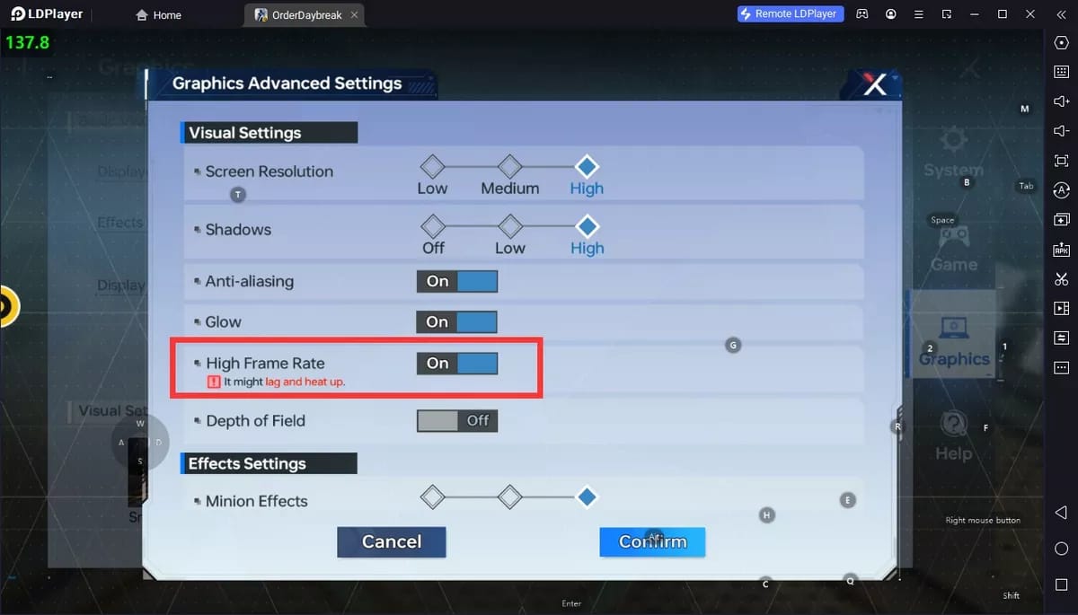 تنظیمات گرافیکی شبیه ساز LDPlayer