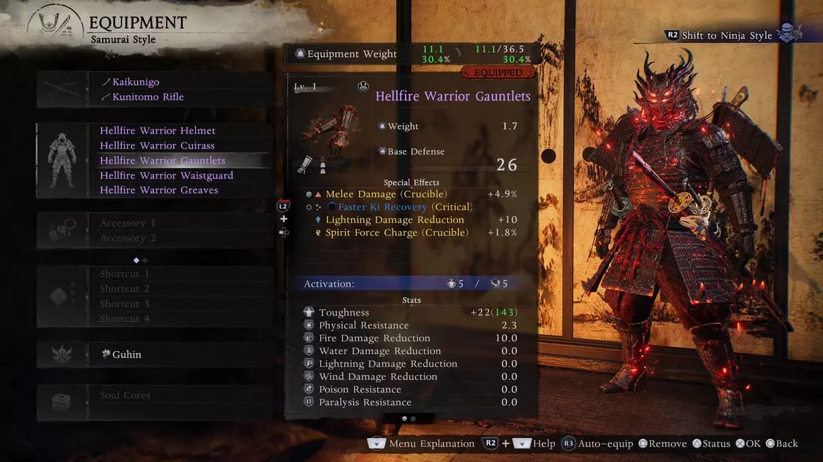 اینونتوری استایل سامورایی در Nioh 3